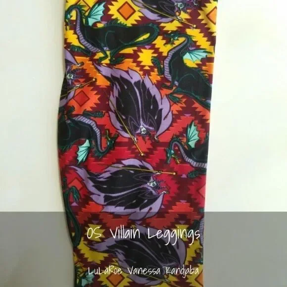 Lularoe Leggings OS Disney Villains Maleficent Dragons Red Black - Picture 1 of 1